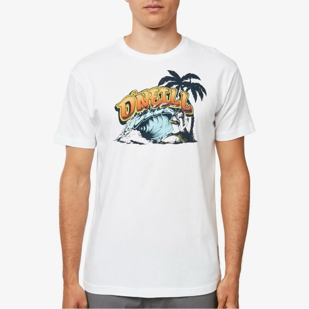O’Neill “No Time” XL Modern Fit Short Sleeve T Shirt White Logo Graphic Front